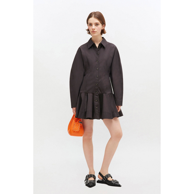 Ganni Stretch Cotton Buttoned Mini Dress