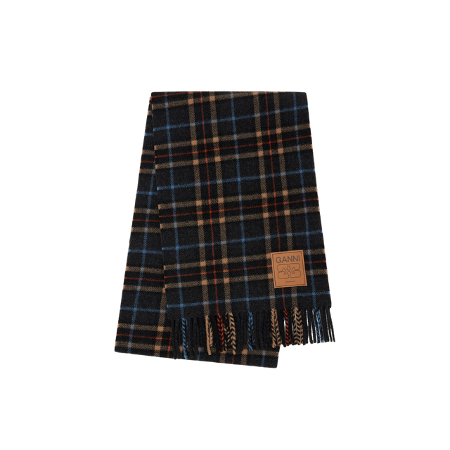 Ganni Double Face Wool Check Scarf
