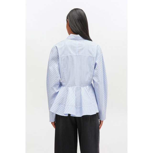 Ganni Striped Cotton Peplum Shirt