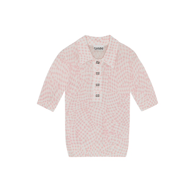 Ganni Sheer Cotton Printed Polo