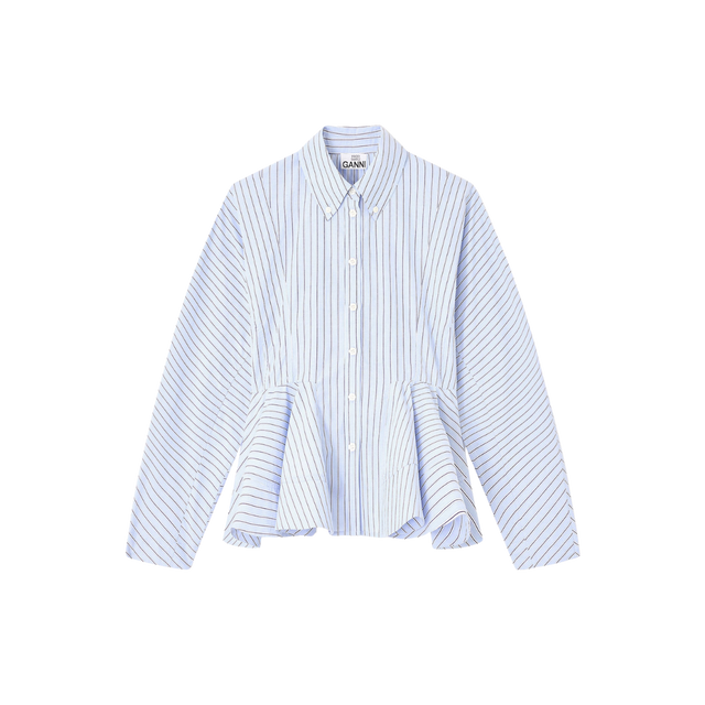 Ganni Striped Cotton Peplum Shirt