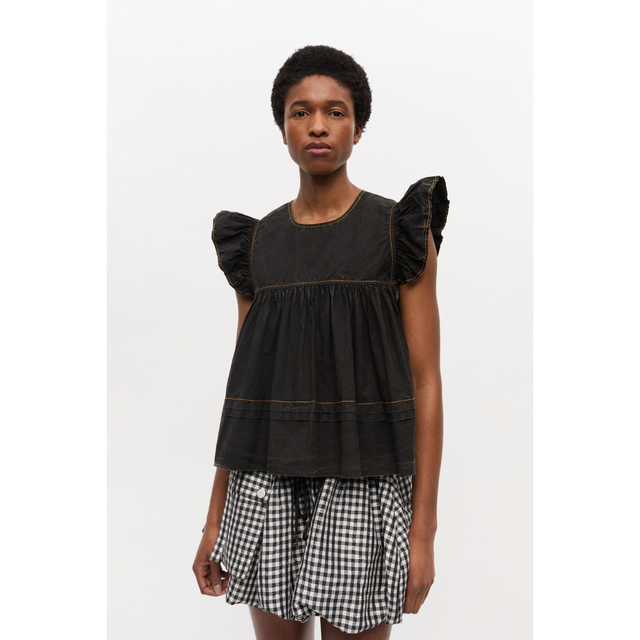 Ganni Garment Dyed Cotton Frill Sleeve