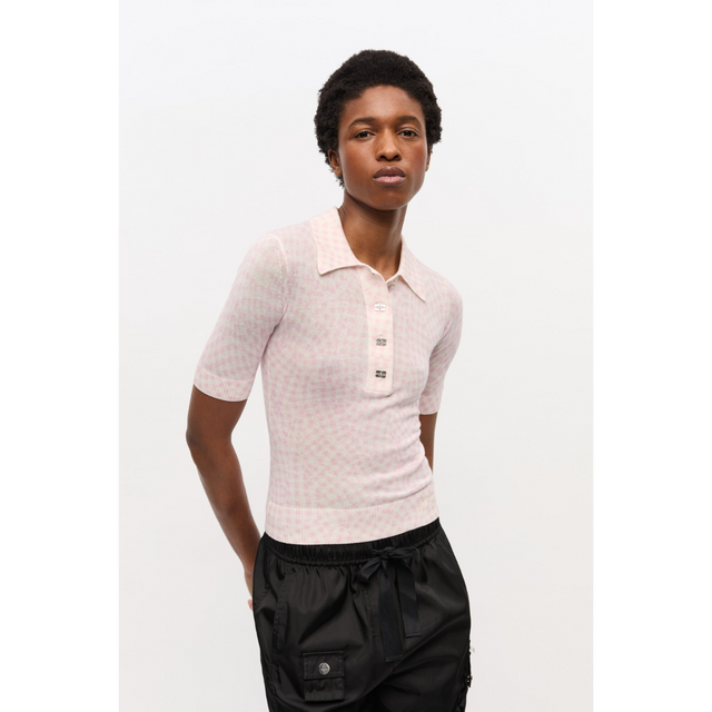 Ganni Sheer Cotton Printed Polo
