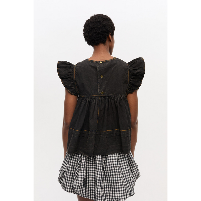 Ganni Garment Dyed Cotton Frill Sleeve