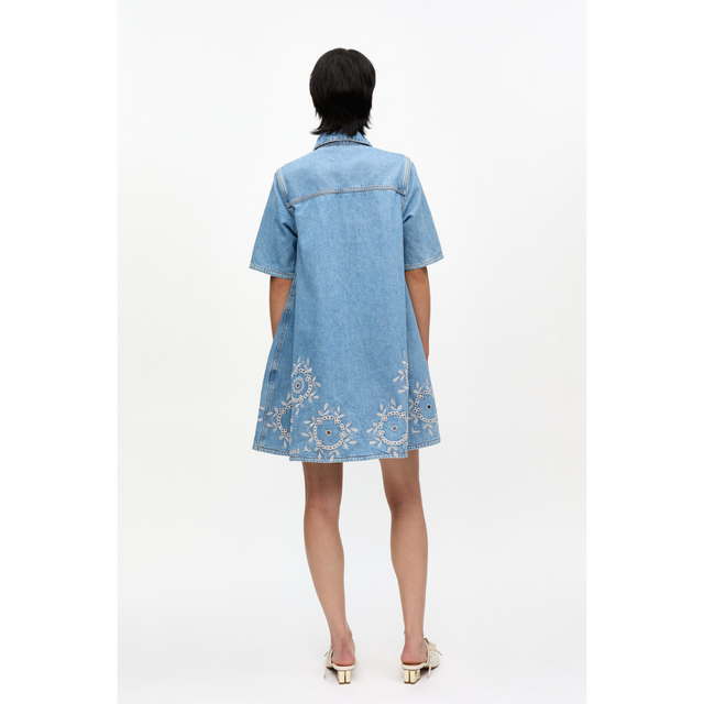 Ganni Broderie Anglaise Denim Mini Dress