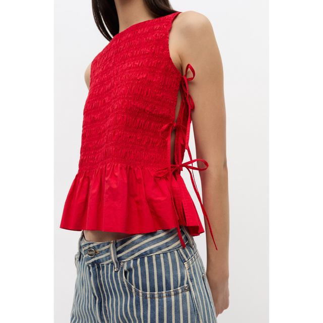 Ganni Poplin Smock Tie String Top
