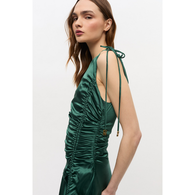 Ganni Solid Stretch Satin Gathered Long