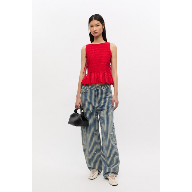 Ganni Poplin Smock Tie String Top