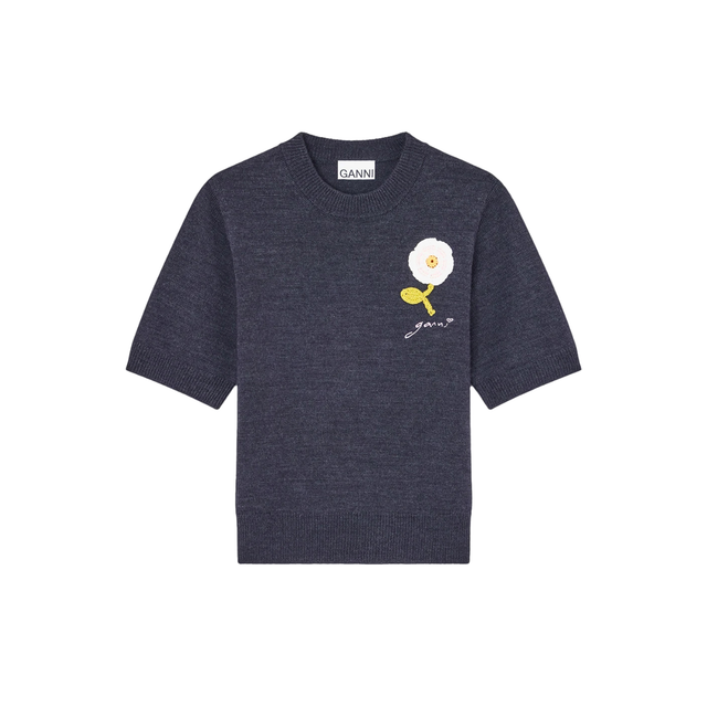 Ganni Crochet Applique Merino Tee