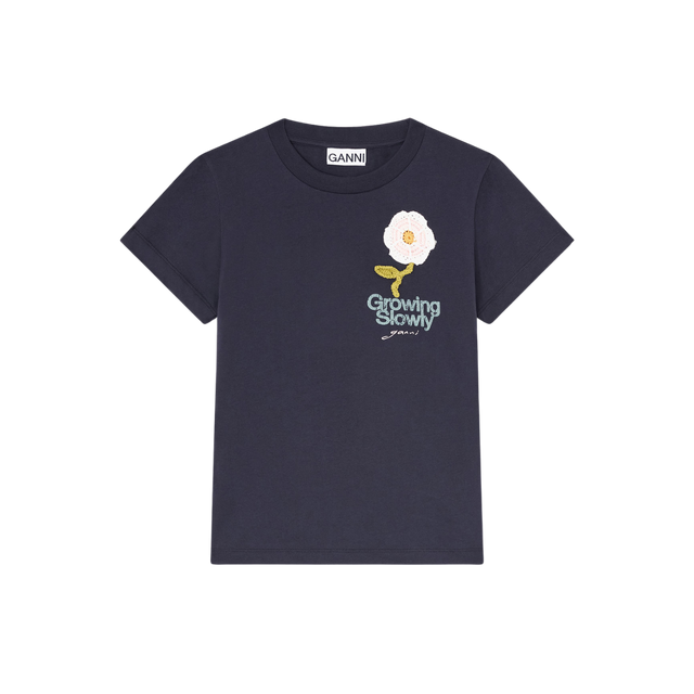 Baby fit t-shirt med blomsterbroderi fra Ganni