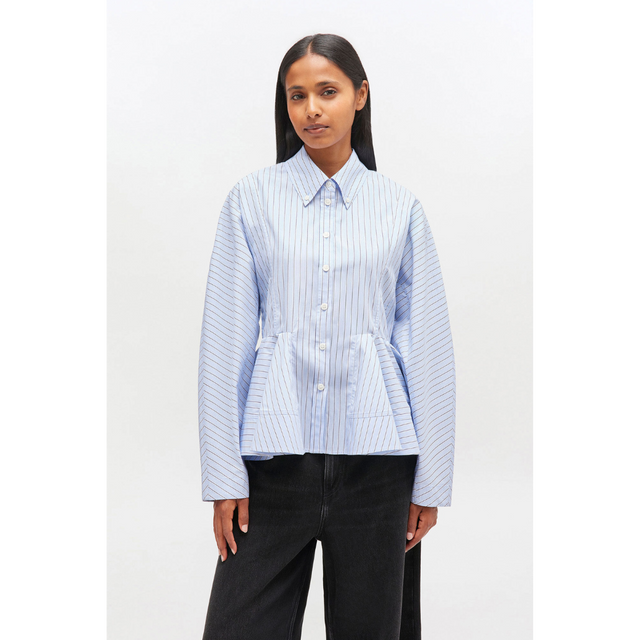 Ganni Striped Cotton Peplum Shirt