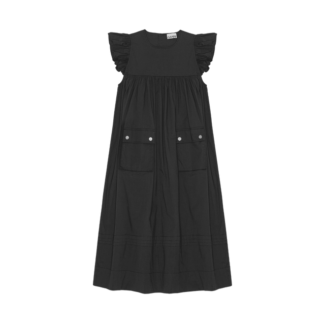 Ganni Stretch Cotton Frill Sleeve Dress
