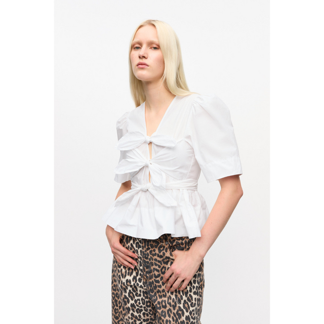 Ganni Cotton Tie Strap Blouse