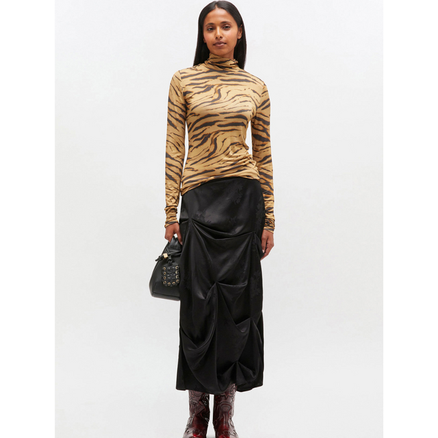 Ganni Printed Shiny Jersey Turtlenec