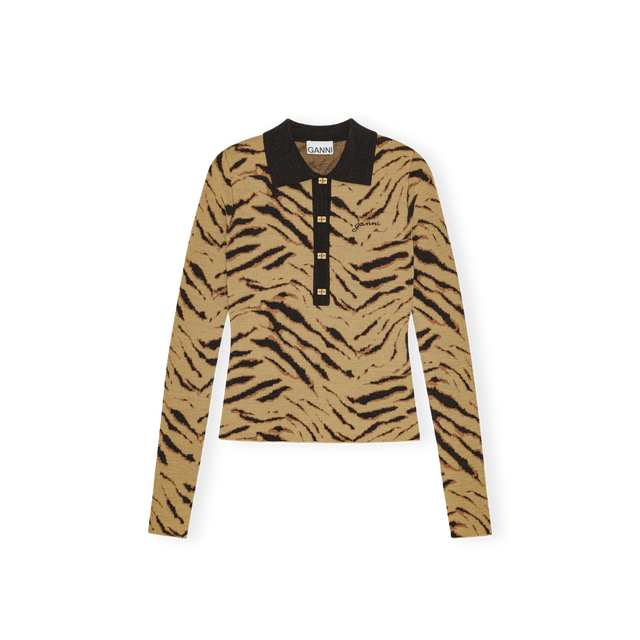 Ganni Fine Merino Jacquard Polo