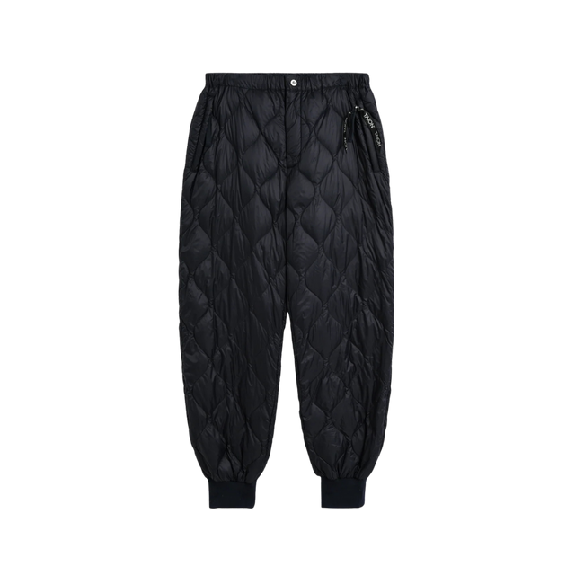Unisex navy militærinspirerede dunbukser i soft shell med ribkant ved anklerne fra Taion – varme og komfortable vinterbukser.