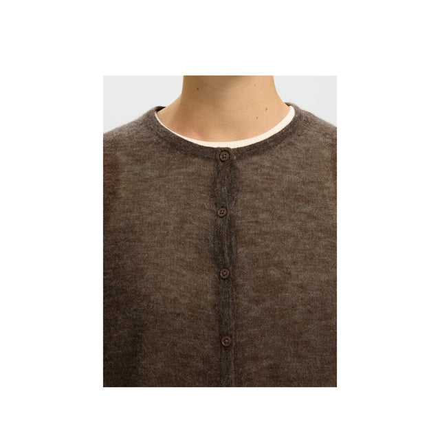 Chocholate chip strik cardigan fra Selected woman - closeup