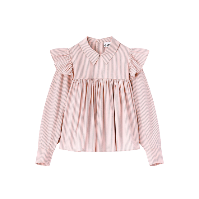 ganni-oxford-stripe-frill-blouse