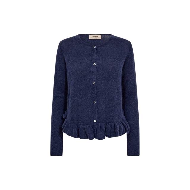 Mape Alice Strikcardigan i en smuk blå farve fra Mosh Mosh - foran