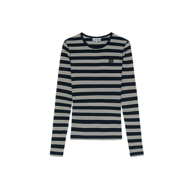 Blød og stribet langærmet t-shirt i bomuldsjersey fra Ganni - sky captain